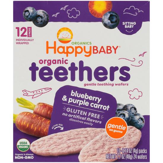 HappyBaby Organic Teethers, Blueberry & Purple Carrot, 12 CT