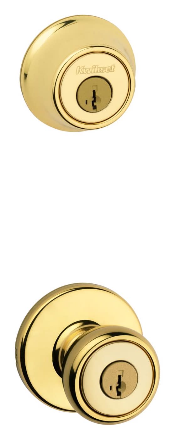 Kwikset Tylo Polished Brass Deadbolt And Passage Door Knob 1-3/4 In.
