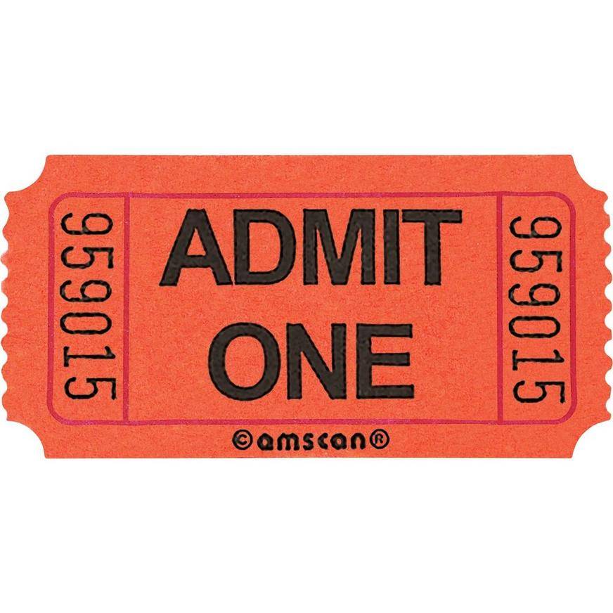 Orange Admit One Single Roll Tickets, 1000ct