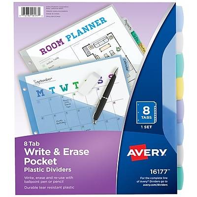 Avery Write & Erase Pocket Plastic Dividers, 8 Tabs, Multicolor (16177)