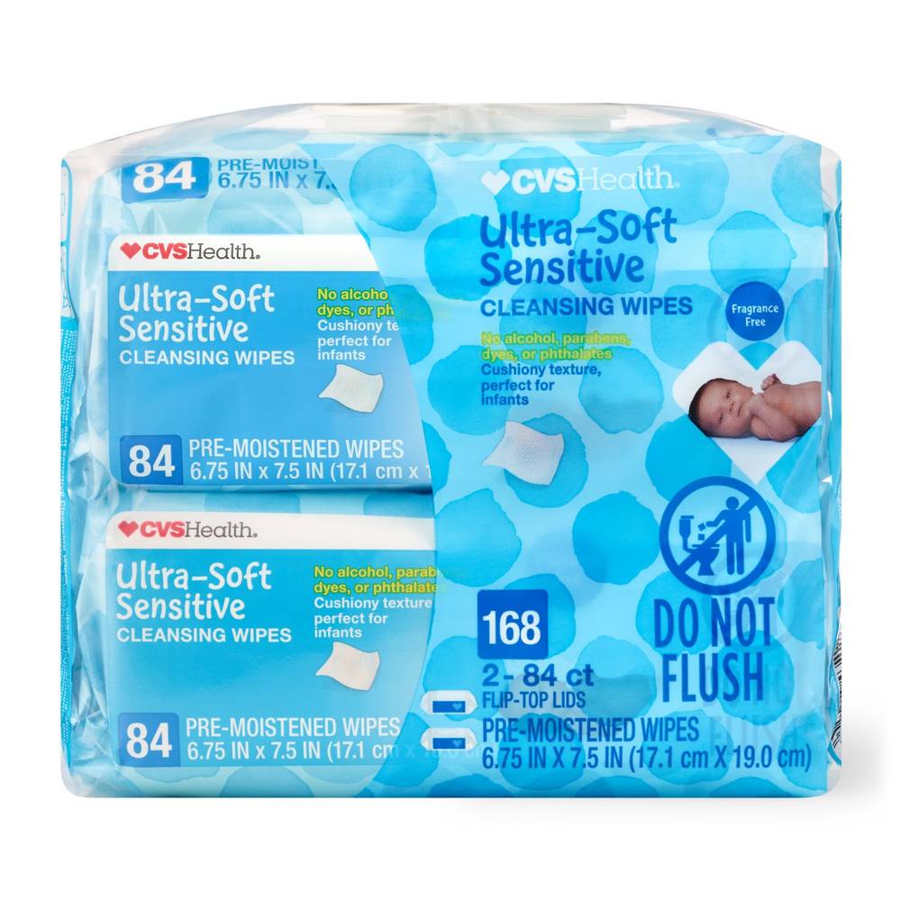 Cvs Health Ultra-Soft Sensitive Cleansing Wipes, Softpak, 168 Ct