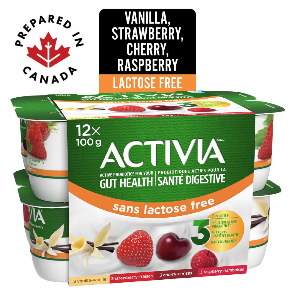 Activia Lactose Free Probiotic Yogurt, Assorted (12 x 100 g)