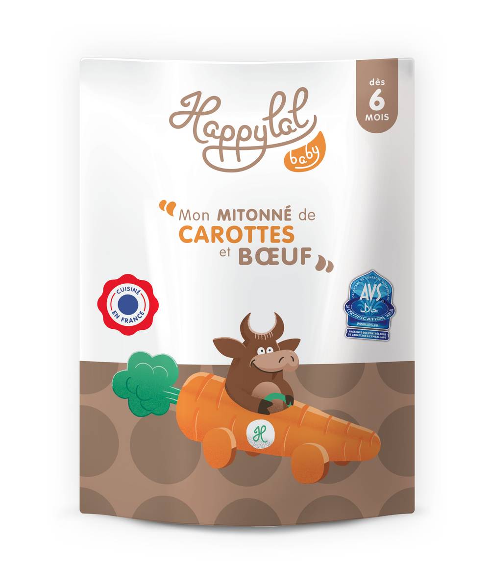 Happylal Baby - Plat bébé halal carottes bœuf 6 mois (150g)