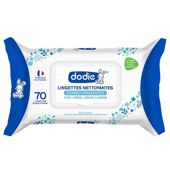 Dodie Lingettes Nettoyantes Fibres d'Origine Végétale 70 Lingettes Grand Format