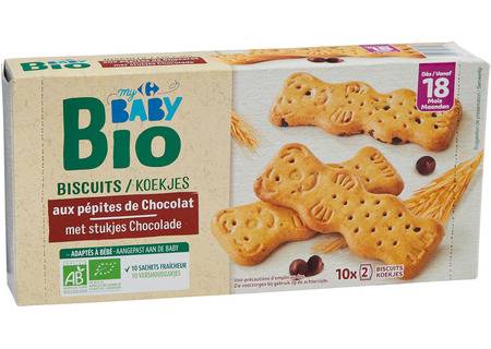 Biscuits bébé 18 mois pépites chocolat CARREFOUR BABY BIO - le paquet de 200g