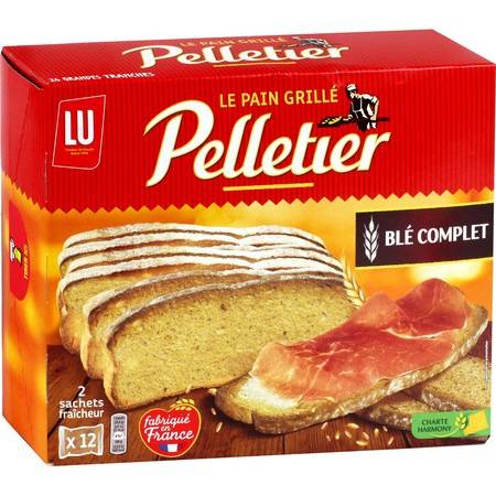 Pain grillé au blé complet Pelletier LU - La boîte de 24 tranches - 500 g