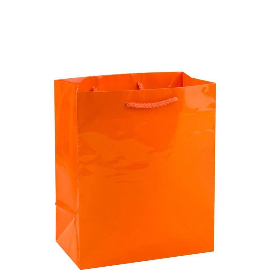 Medium Glossy Orange Gift Bag, 7.75in x 9.5inA