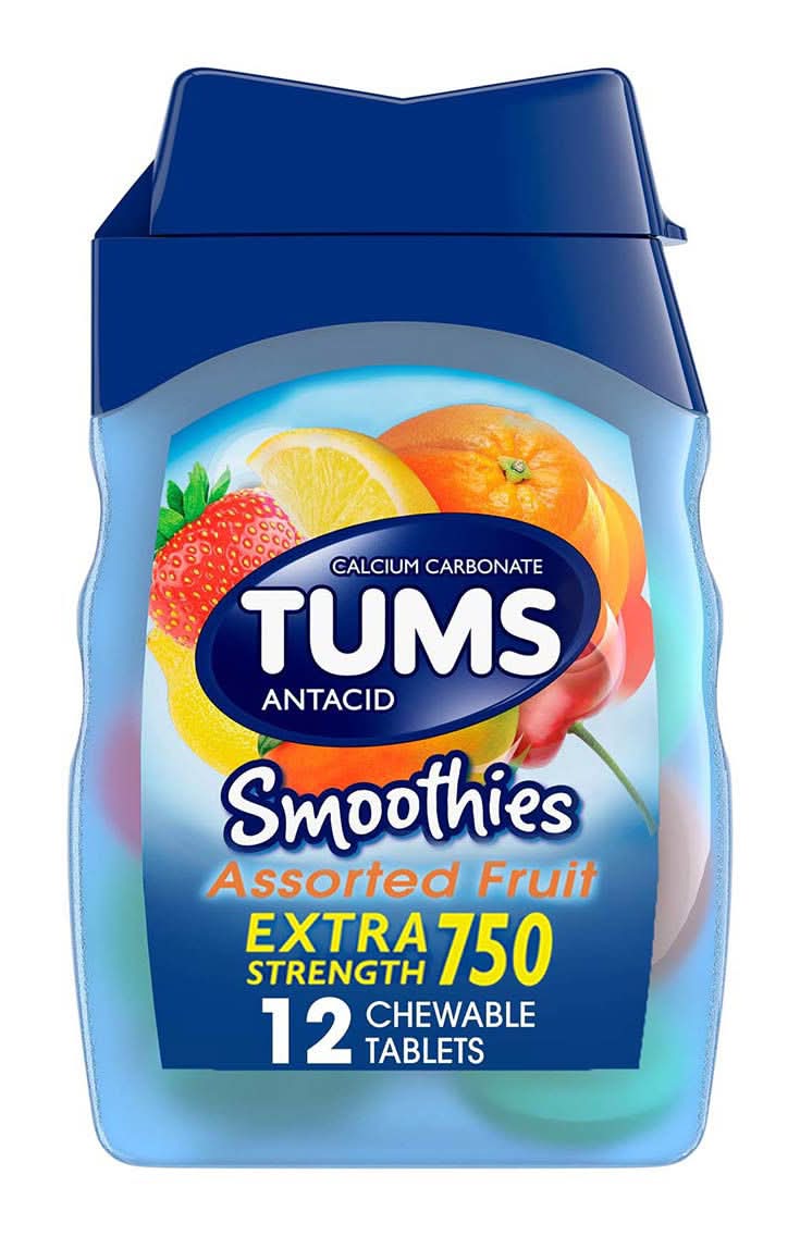 TUMS Smoothies Chewable Extra Strength Antacid Tablets For Heartburn Relief Assorted Fruit - 12 Count