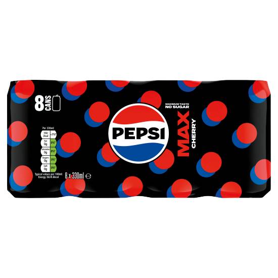 Pepsi Max Cherry No Sugar Cola Drink (pack 8, 330 ml)