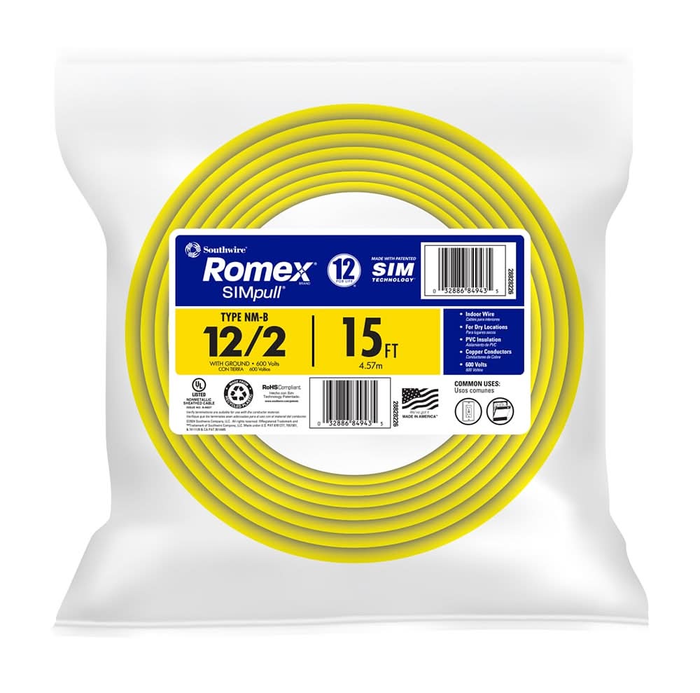 Southwire 15-ft 12 / 2 / Romex SIMpull Solid Indoor CU NM-B W/G Individual pack ( By-the-roll )