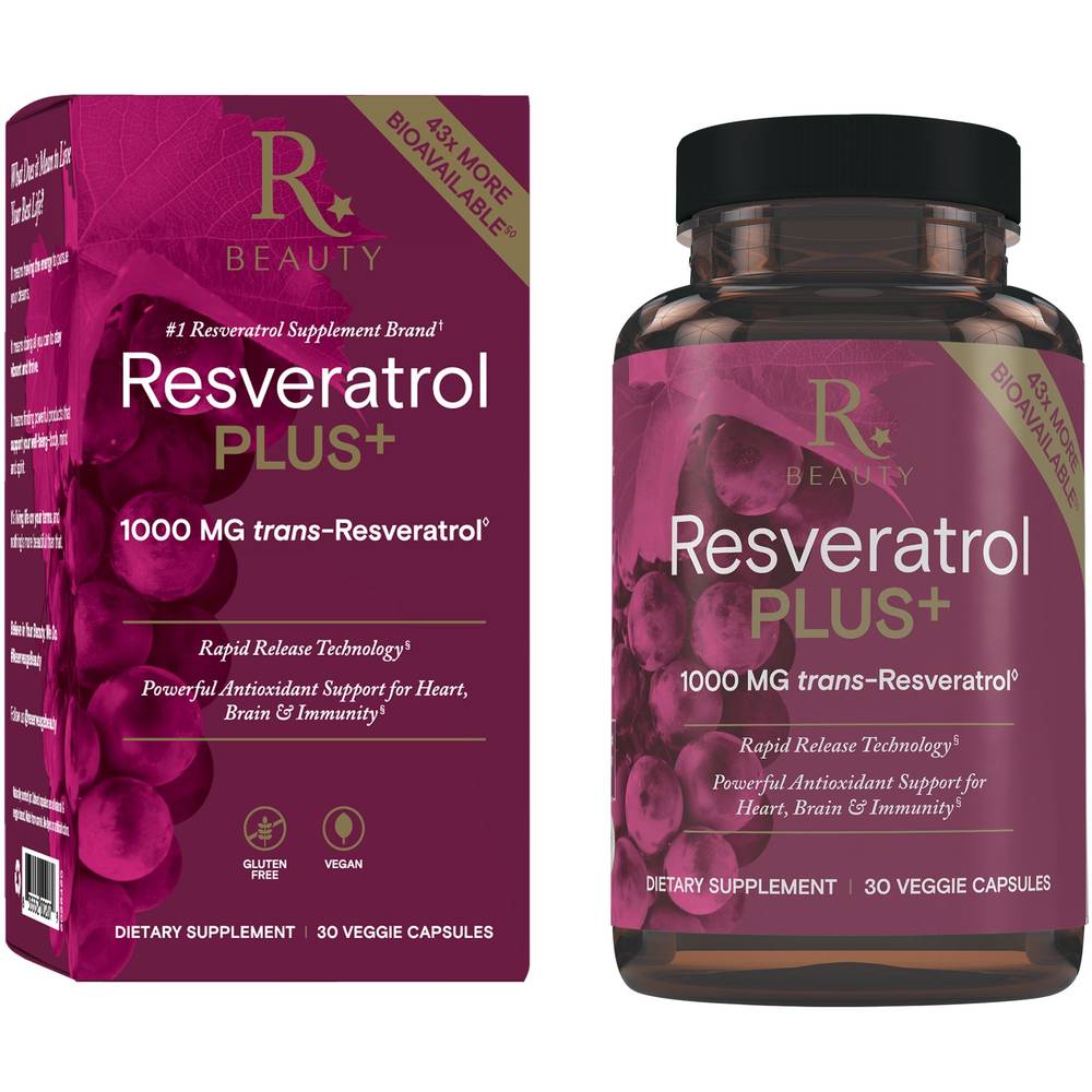 Reserveage Nutrition Resveratrol Plus+ 1000mg Trans-Resveratrol Dietary Supplement (30 ct)