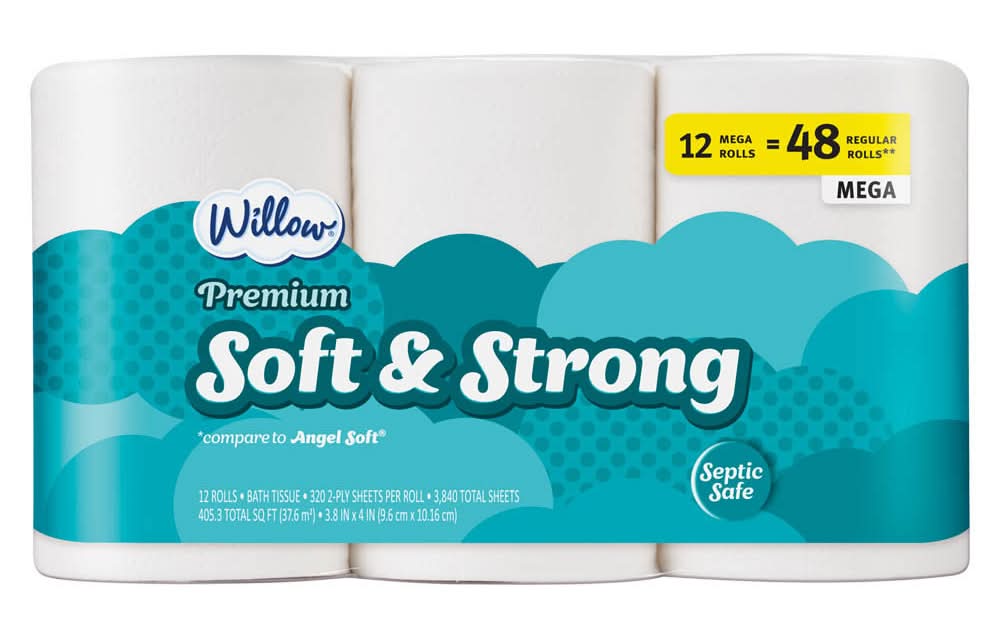 Willow Premium Soft & Strong 2 Ply Bath Tissue Rolls, 3.8x4 in (12 ct)