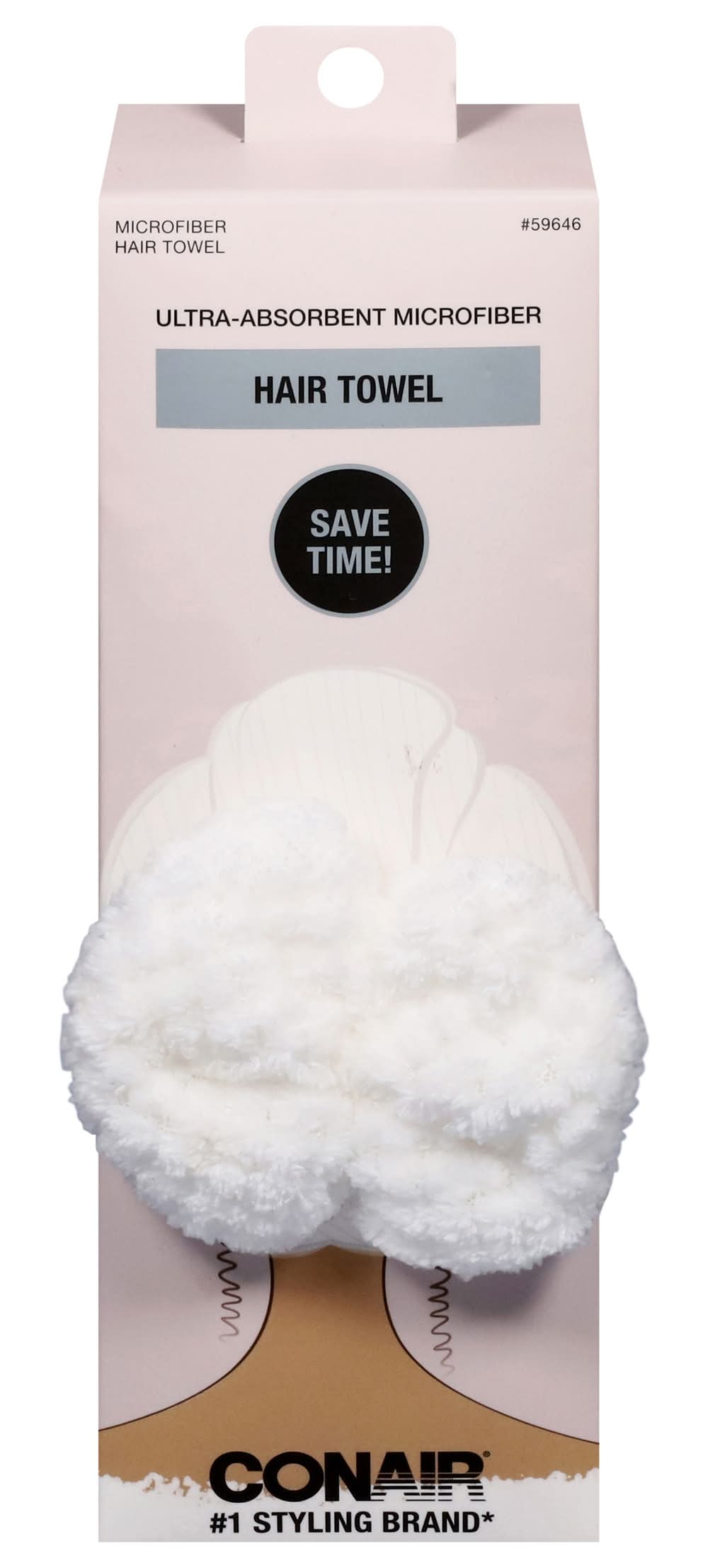 Conair Twist & Dry Hair Towel, 1.0x 3.0x 9.0, White