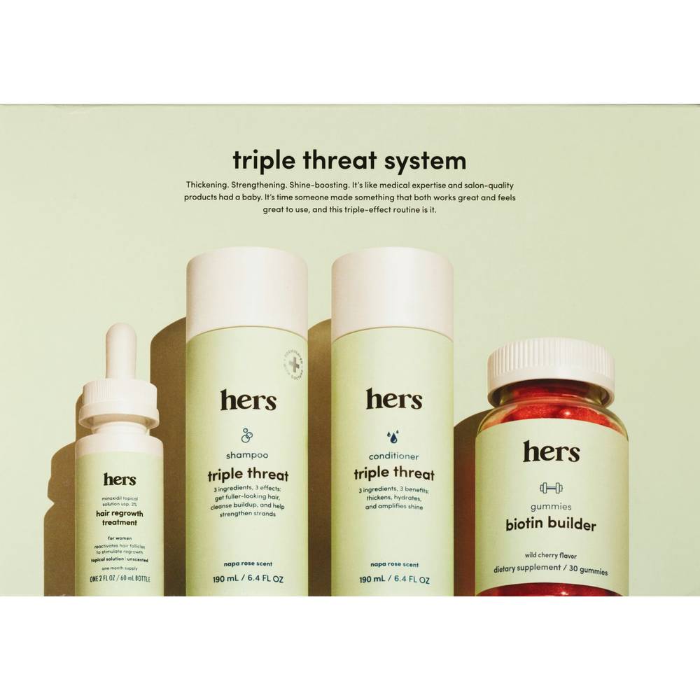 Hers Triple Threat System Package To Supports Hair Growth Shampoo, Conditioner