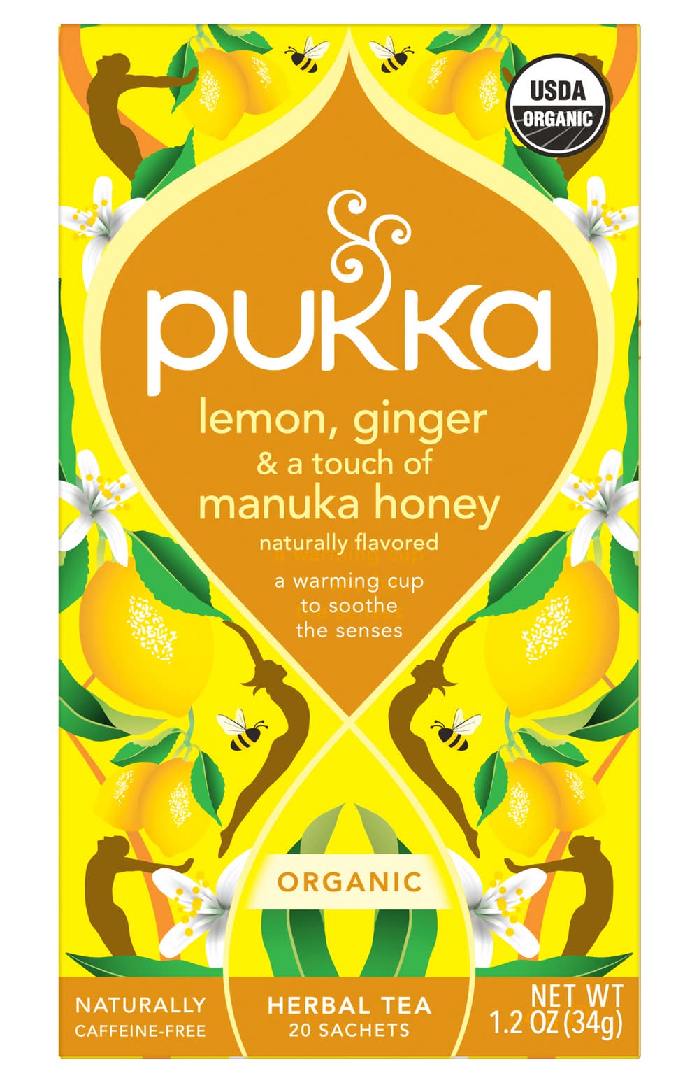 Pukka Herbal Tea Sachets, Lemon-Ginger-Manuka Honey (1.2 oz, 20 ct)