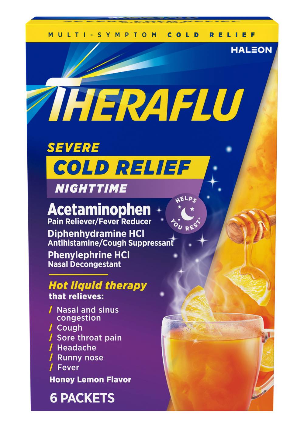 Theraflu Honey Lemon Nighttime Severe Cold & Cough (0.2 oz, 6 ct)
