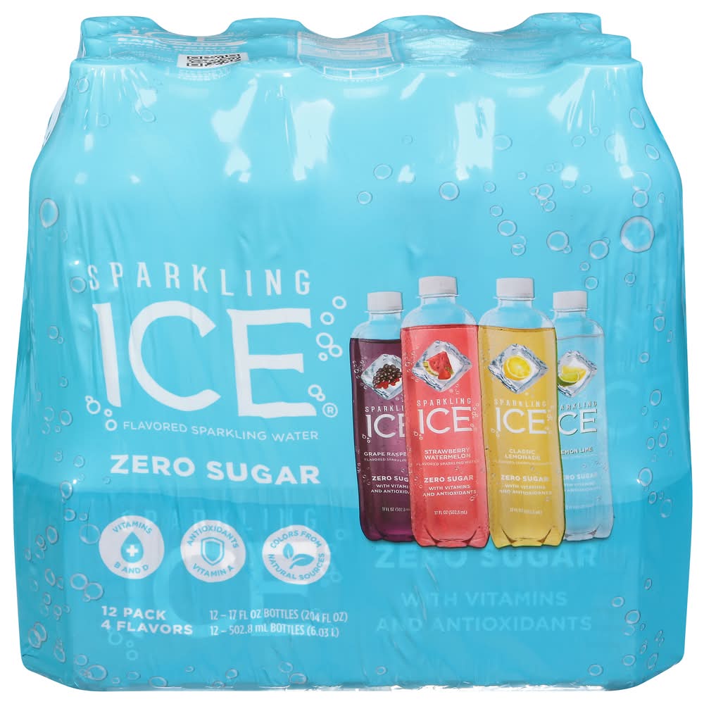 Sparkling Ice Zero Sugar Sparkling Water, Grape Raspberry-Strawberry Watermelon-Classic Lemonade-Lemon Lime (12 x 17 fl oz)