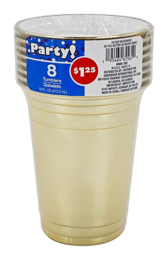 Plastic Tumbler Cups 16 fl oz, Gold (8 ct)