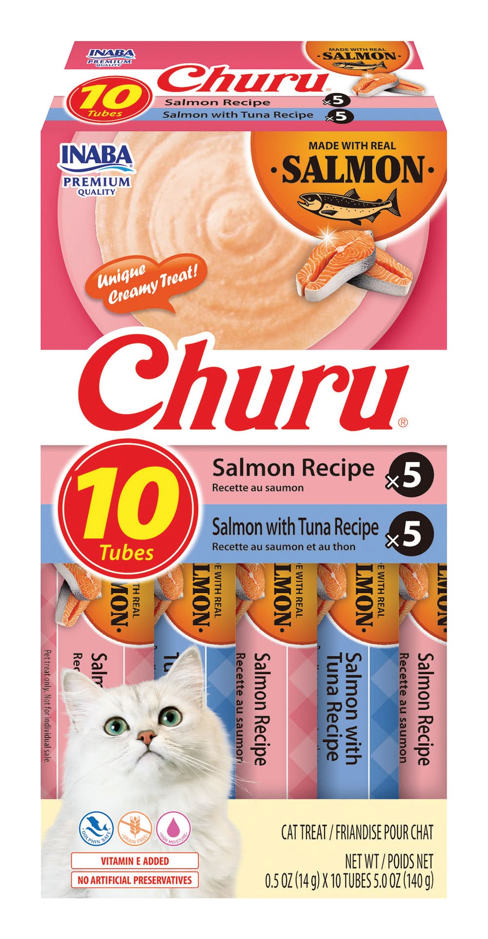INABA Churu Salmon Variety Lickable Wet Cat Treats (10 x 0.5 oz)