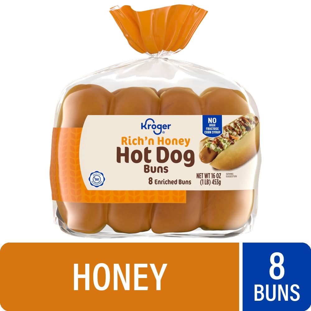 Kroger Hot Dog Enriched Buns, Rich' N Honey (16 oz, 8 ct)