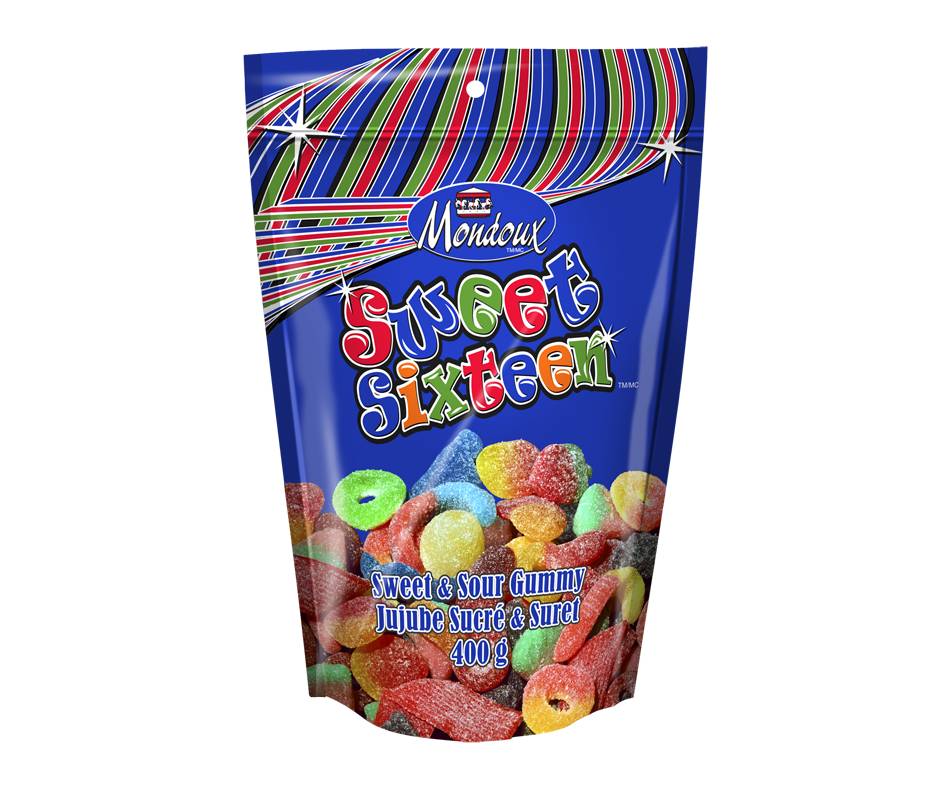 Mondoux sweet sixteen jujubes sucrés et  sûrs (400 g) - sweet sixteen sweet & sour gummy (400 g)