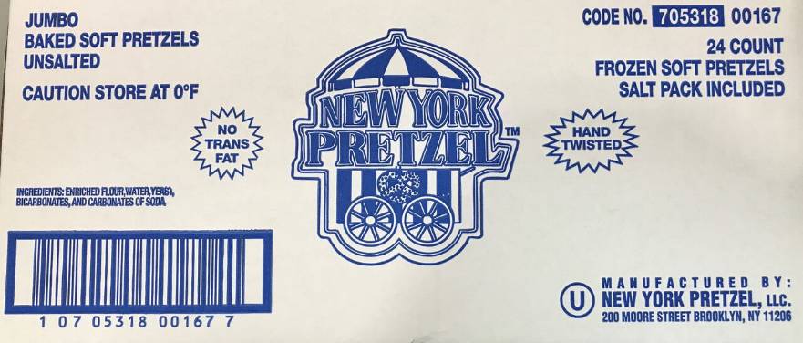 Frozen New York PRETZEL - 6 oz Jumbo Soft Pretzels - 24ct. Per Box (1 Unit per Case)