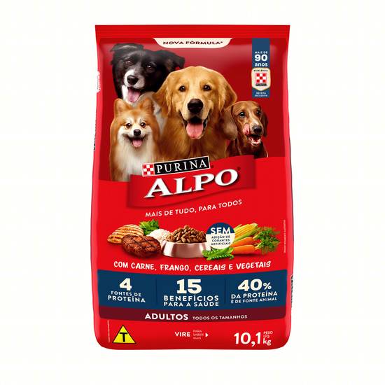 Purina ração para cachorro adulto alpo carne, frango e vegetais (10,1kg)
