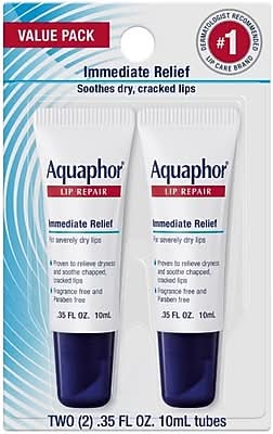 Aquaphor Immediate Relief Lip Repair Balm, 0.70 oz., 2/Pack (39796)