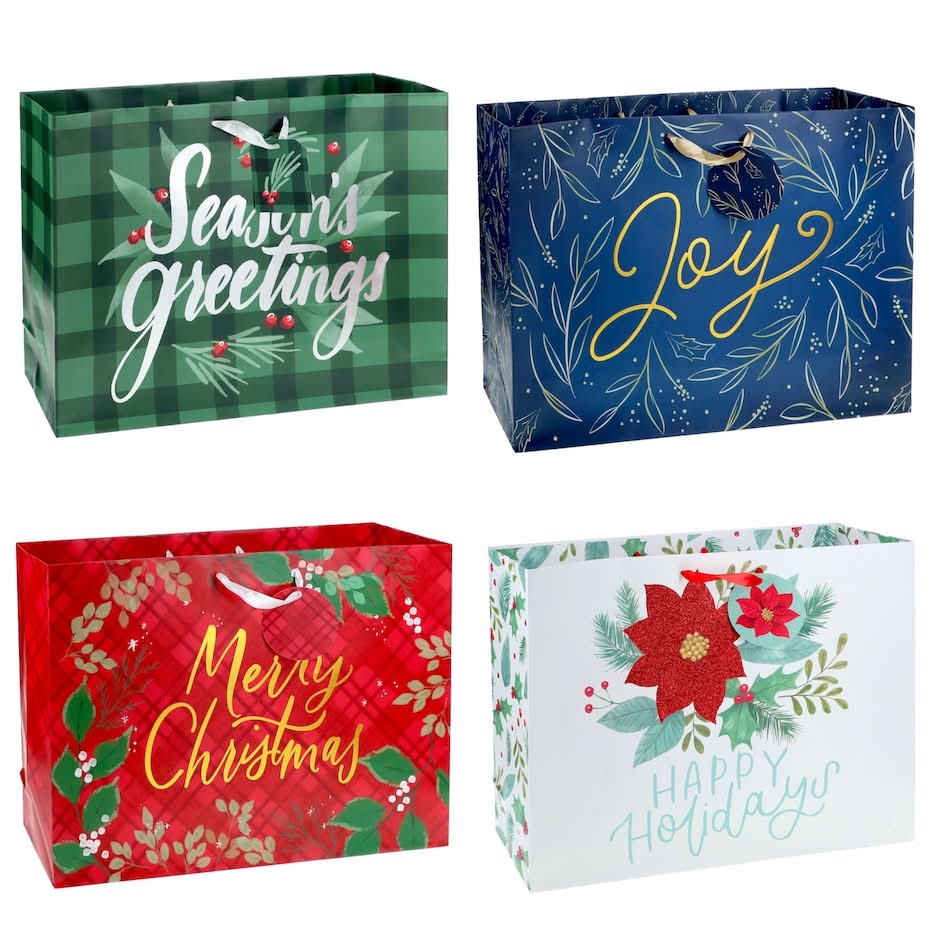 Horizontal Traditional Text Christmas Gift Bag, XL