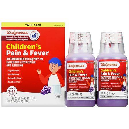 Walgreens Children's Pain Relief Suspension Liquid Grape (2ct)