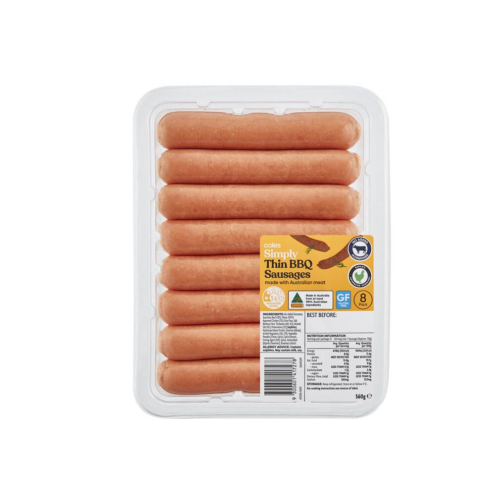 Coles Thin Bbq Sausages 560g
