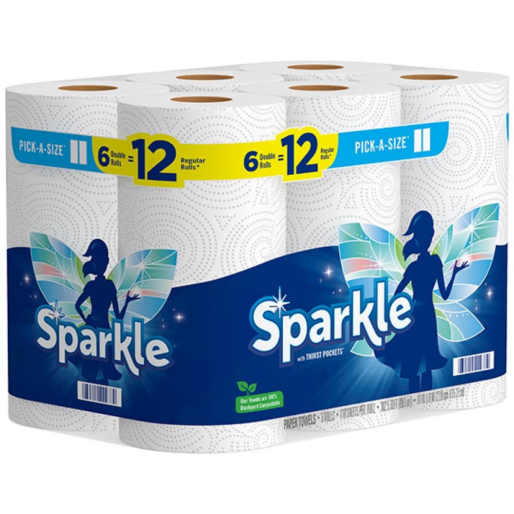 Sparkle Paper Towel Pick Thirst Pockets Double Rolls (6 ct)