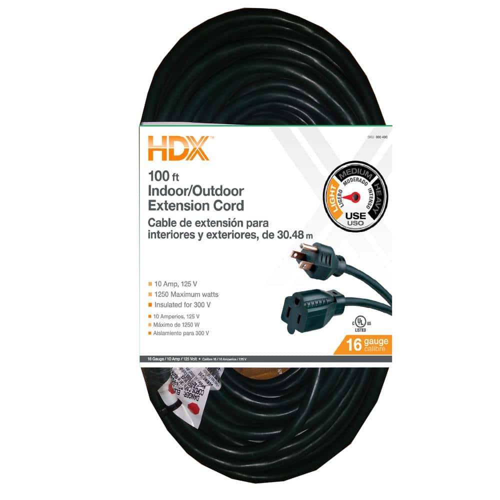 HDX Indoor/Outdoor Extension Cord, 100 Ft, Black