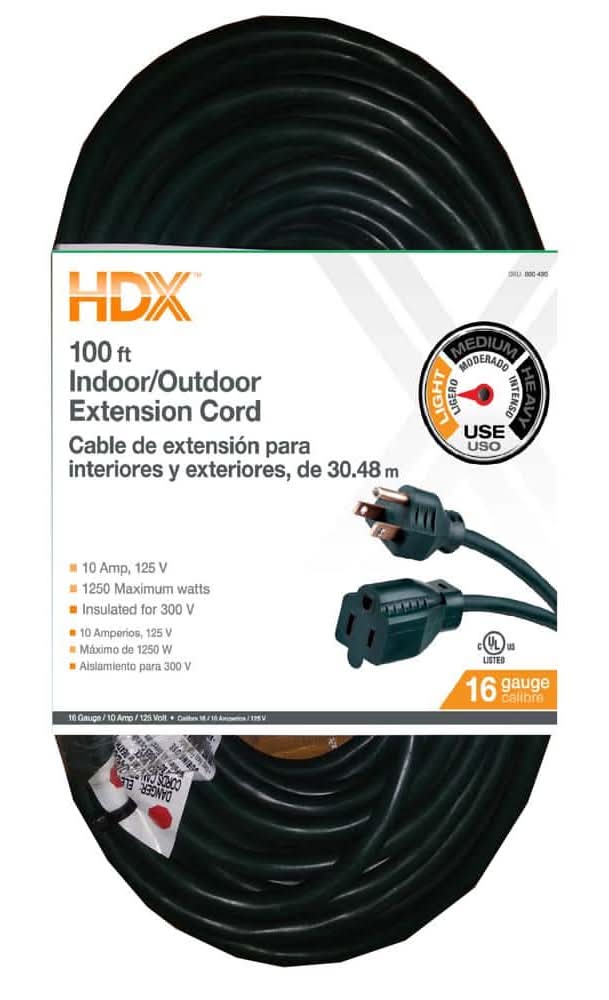Hdx 100 Ft. 16/3 Indoor/Outdoor Extension Cord, Green