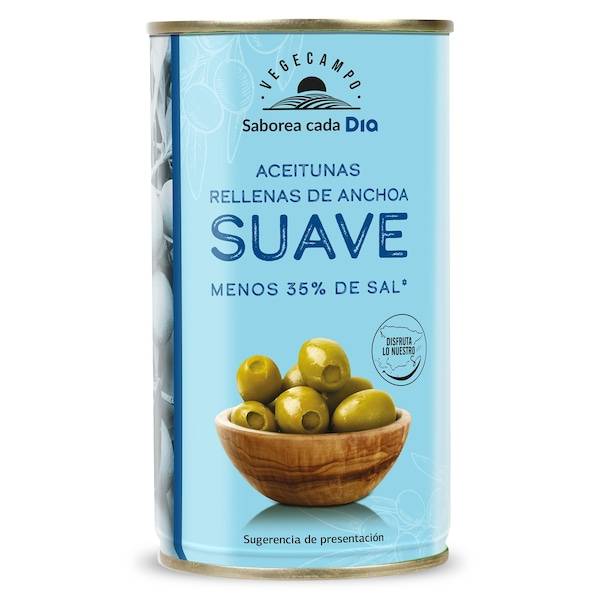 Aceitunas rellenas de anchoa suave Vegecampo lata 150 g