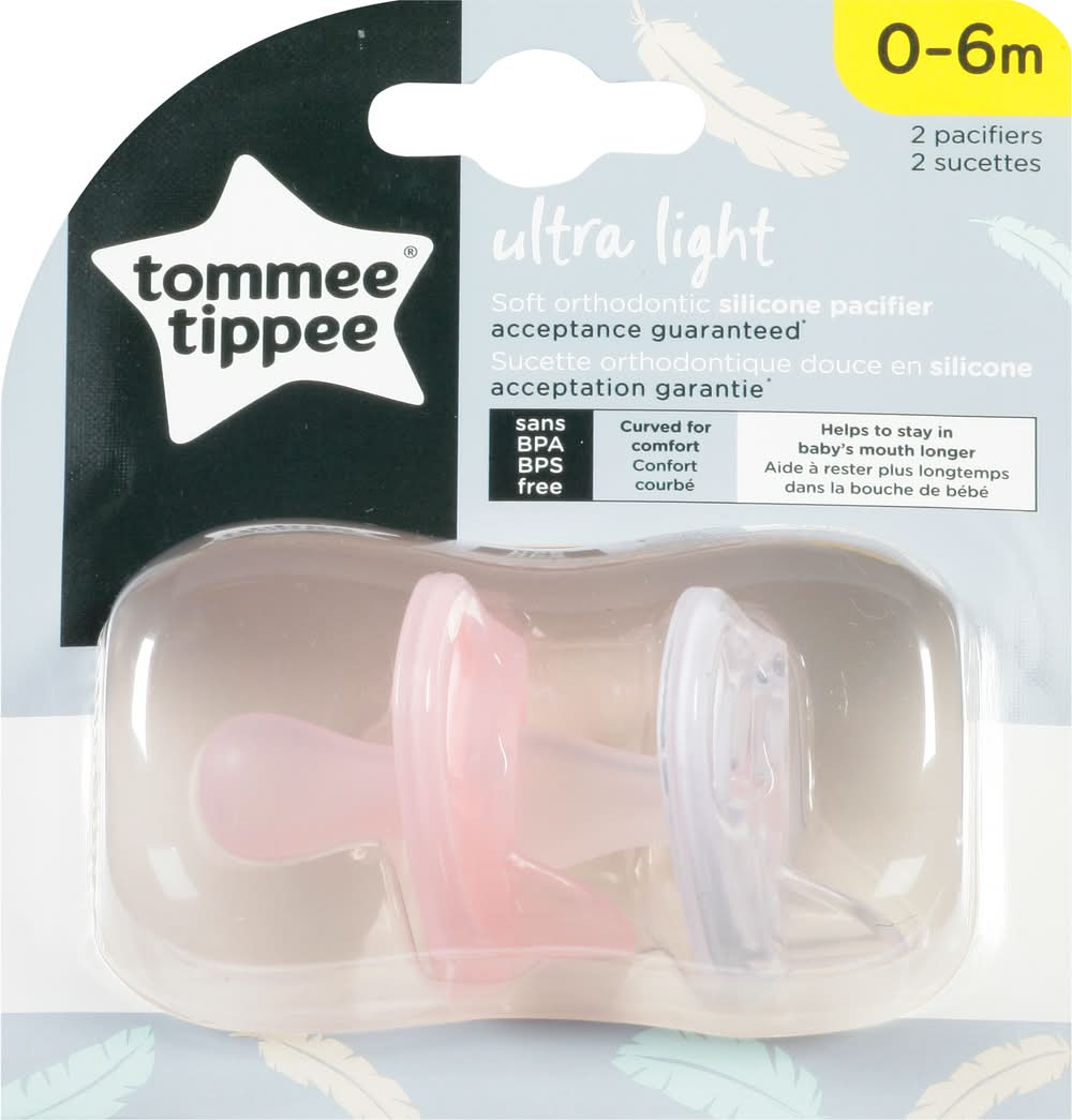 Tommee Tippee Ultra Light Silicone Pacifier, 0-6M (2 ct)