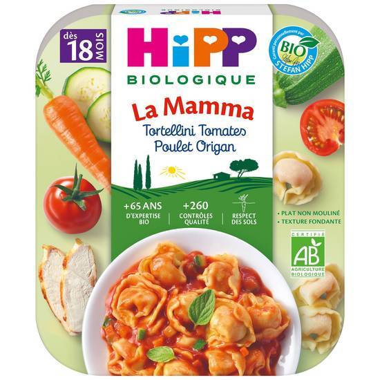 HiPP - Repas bébé tortellini poulet origan dés 18 mois bio (250g)