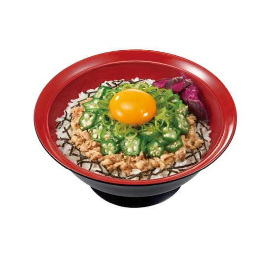 オクラ旨だしとりそぼろ丼 Dashi-Flavored Minced Chicken Rice Bowl with Okra & Raw Egg