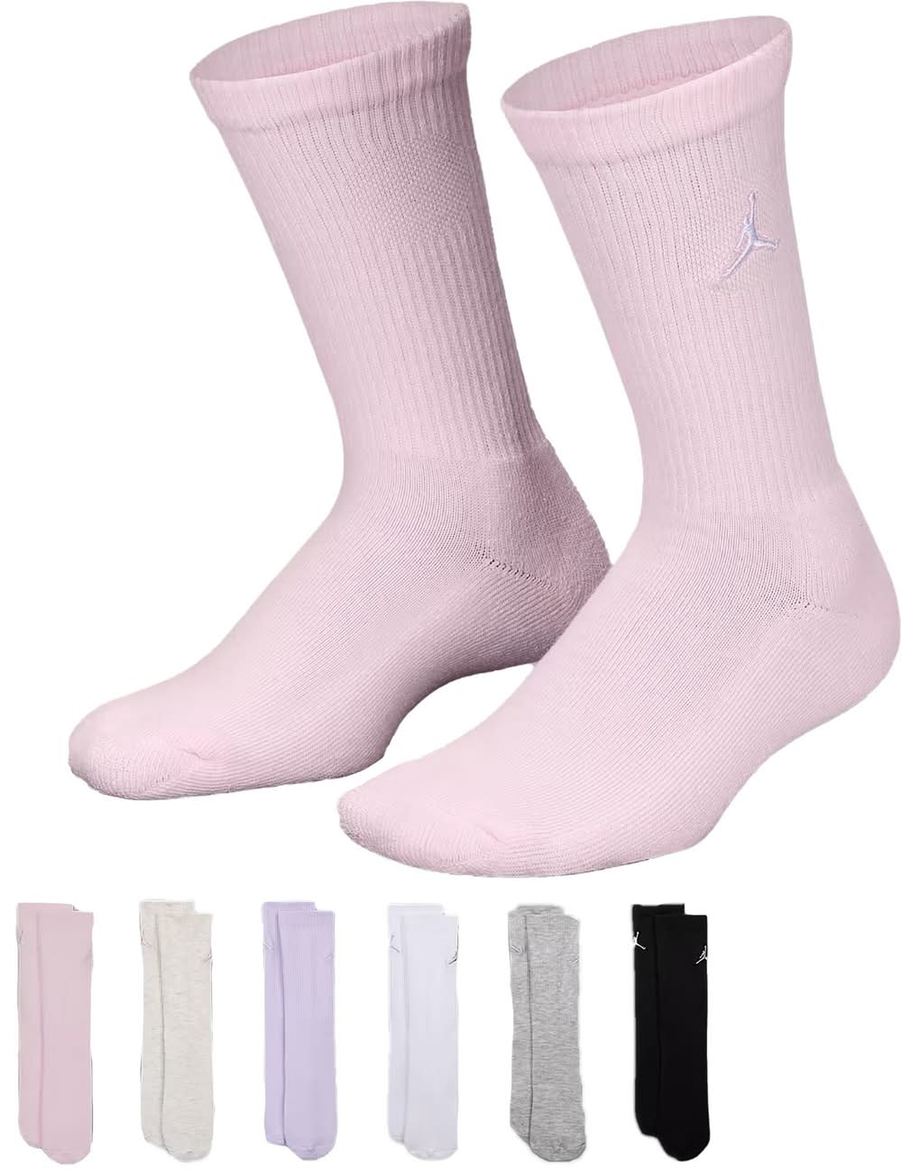Jordan Youth Everyday Essential 6 Pack Crew Socks (Pink Foam, M)