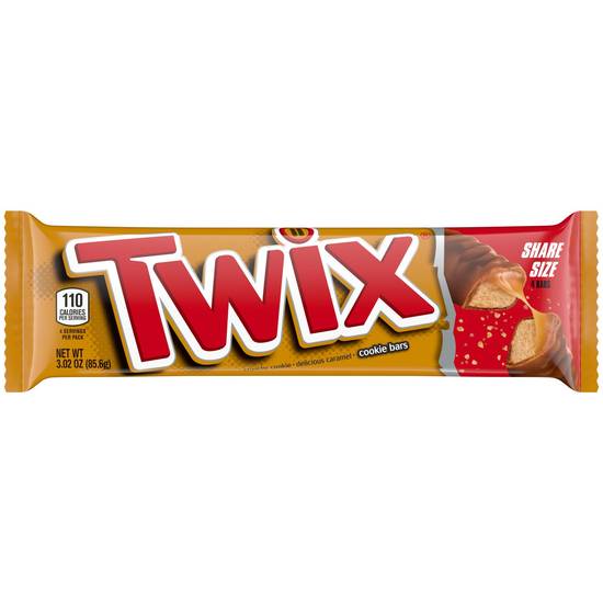 Twix Caramel Chocolate Cookie Candy Bar, Share Size, 3.02 oz