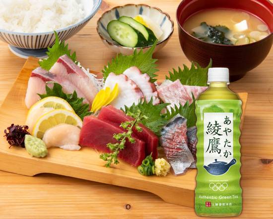 お得なドリンクセット!　刺身が旨いよ定食（6点盛り）（お新香・味噌汁付き）