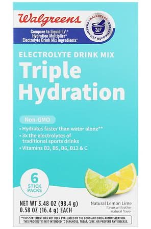 Walgreens Triple Hydration Electrolyte Drink Mix, Lemon Lime (3.48 oz, 6 ct)