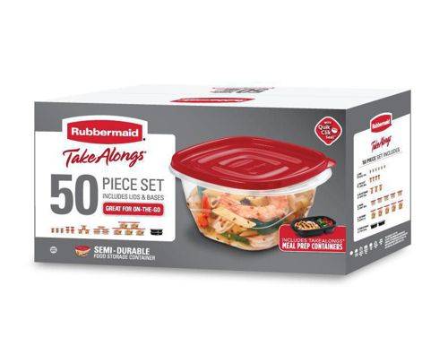 Rubbermaid TakeAlongs Meal Prep 50-Piece Food Storage Containers, Red