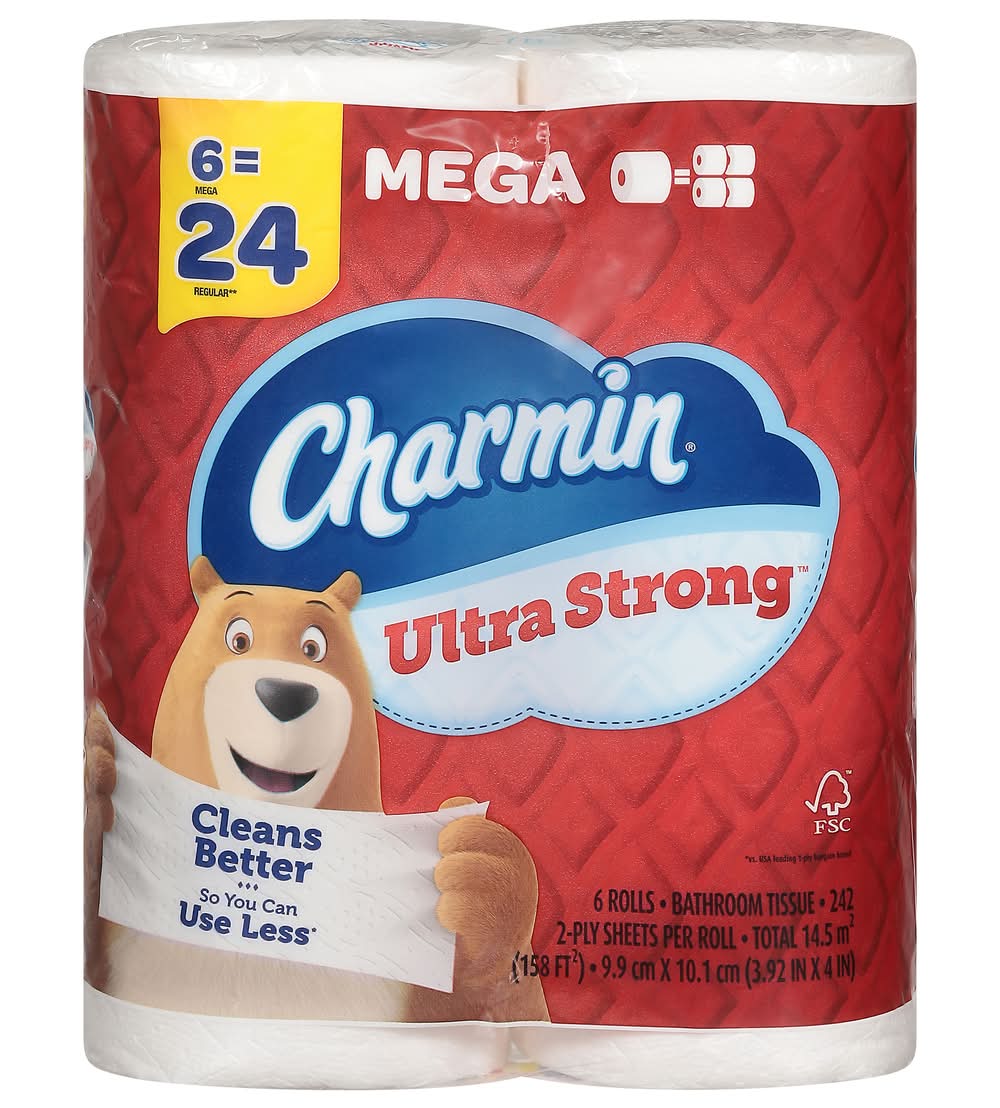Charmin Ultra Strong Unscented Bathroom Tissue Rolls, 9.9x10.1 cm, White (6 ct)