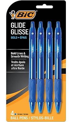 BIC Glide Bold Retractable Ballpoint Pen, Bold Point, 1.6mm, Blue Ink, 4/Pack (VLGBP41-BLU)
