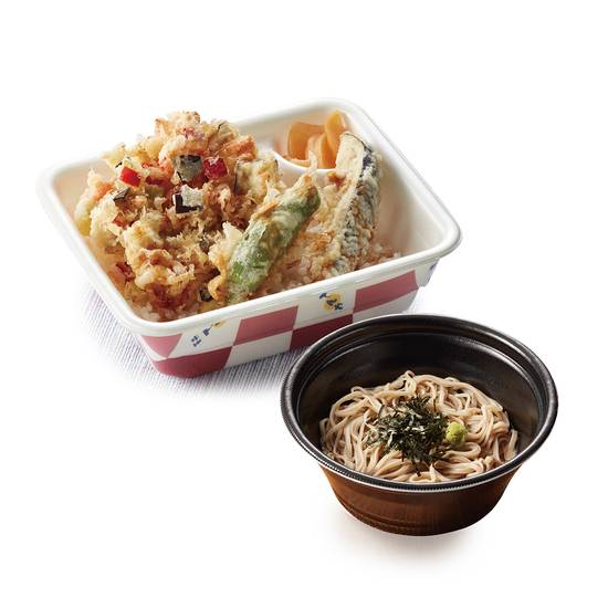 夏野菜ミニ天丼弁当と1人前冷そばのお弁当