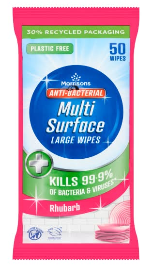 Morrisons Rhubarb, L, Anti-Bacterial Multi Surface Wipes (50 pack)