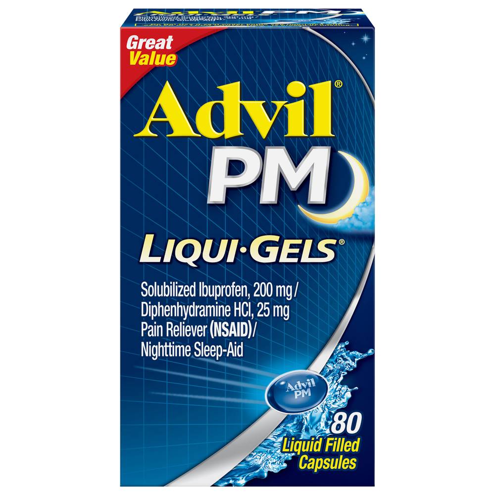 Advil Ibuprofen Liqui-Gels Pain Reliever Nighttime Sleep Aid Liquid Filled Capsules (4 oz)