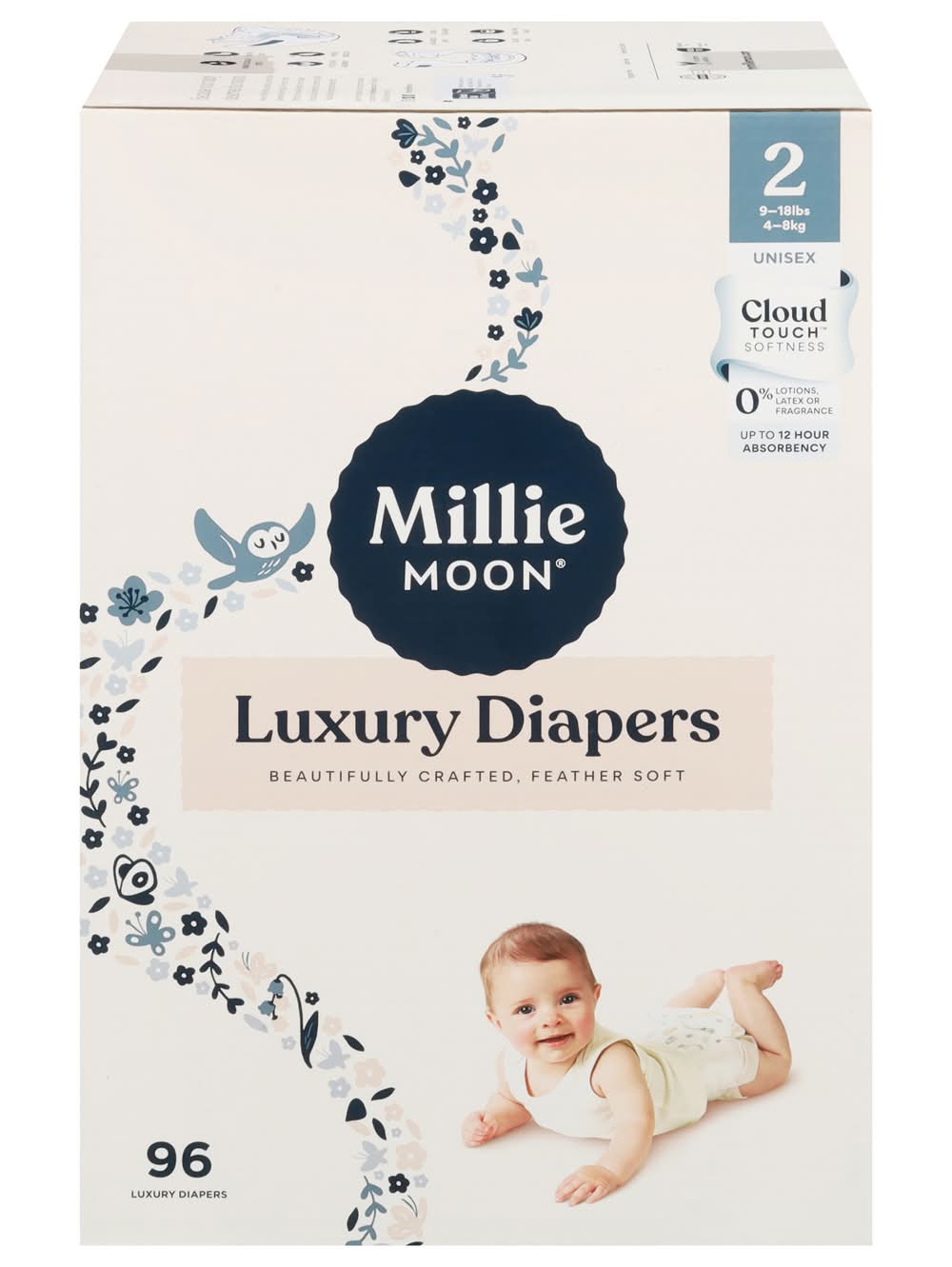 Millie Moon Luxury Diapers, Unisex, 2 (96 ct)
