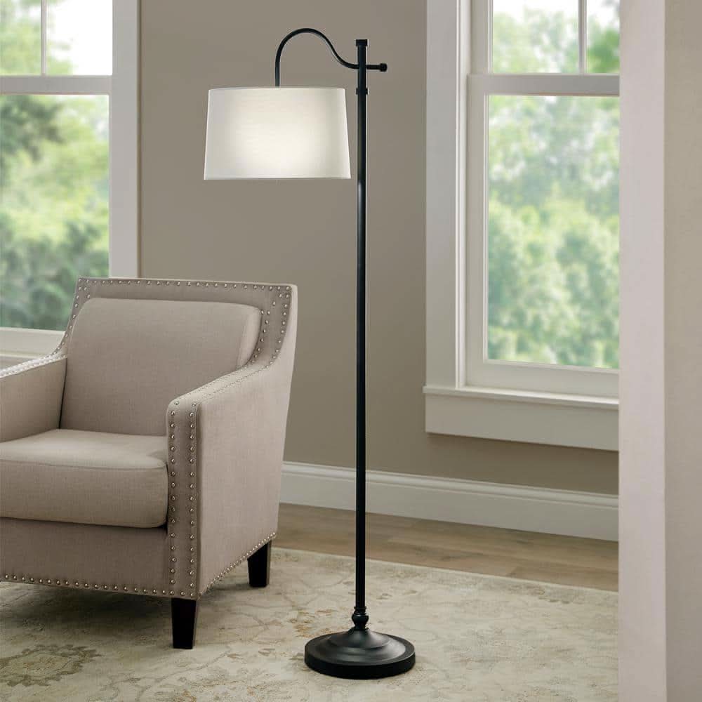 Hampton Bay Carver 58 In. Black Downbridge Floor Lamp
